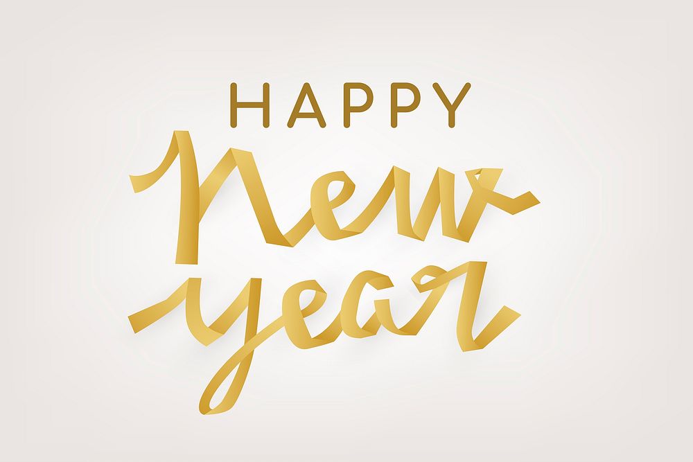 Happy New Year background, gold holiday greeting typography vector
