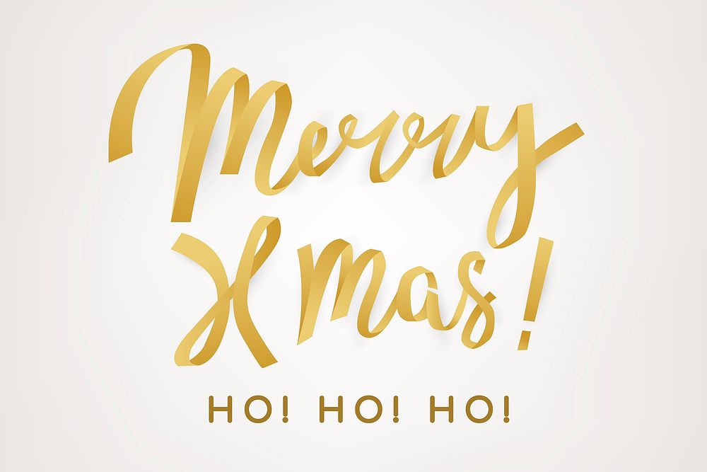 Merry Xmas background, gold holiday greeting typography vector