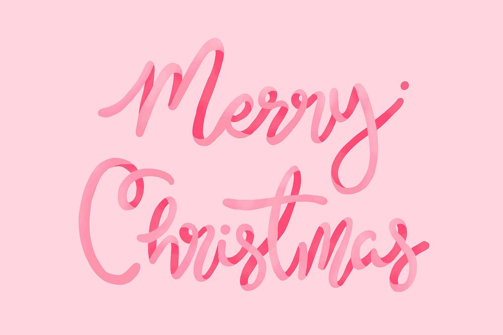 Merry Christmas background, pink holiday greeting typography vector