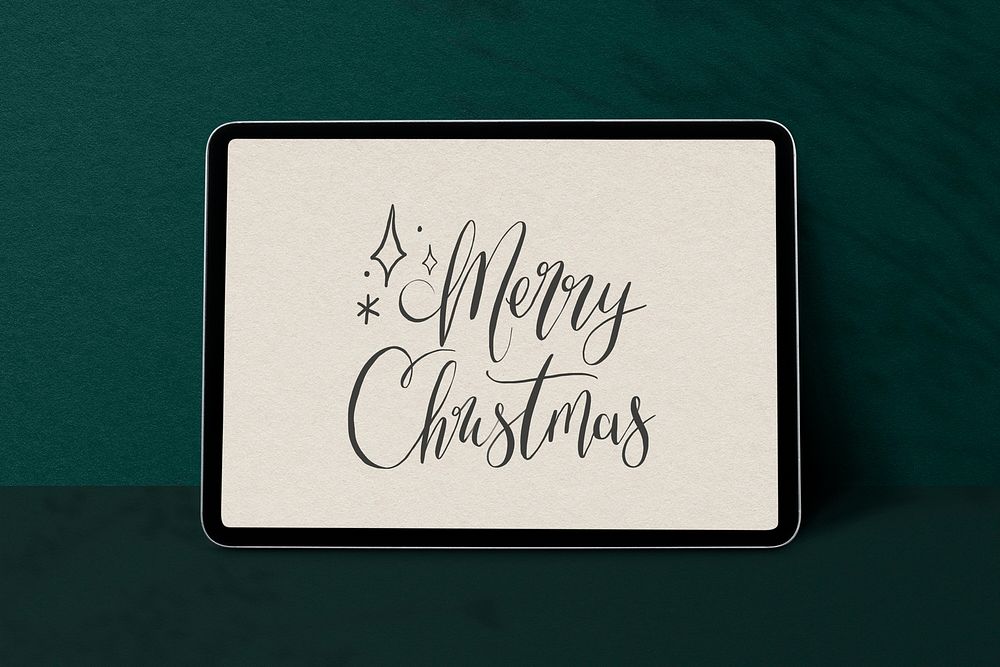 Christmas digital tablet mockup psd, on green background