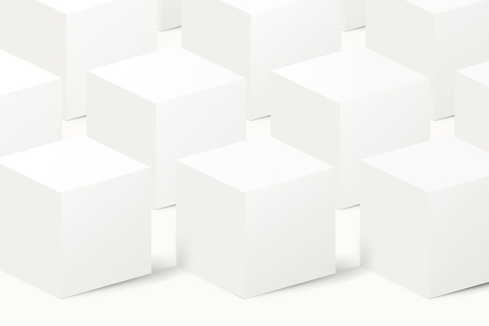 Minimal cube pattern background, white 3D geometric shape vector