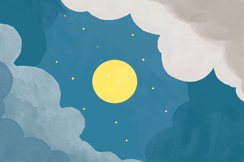 Full moon cloudy night sky watercolor background psd