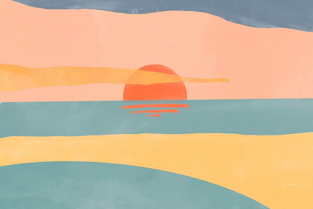 Summer sunset aesthetic background watercolor vector