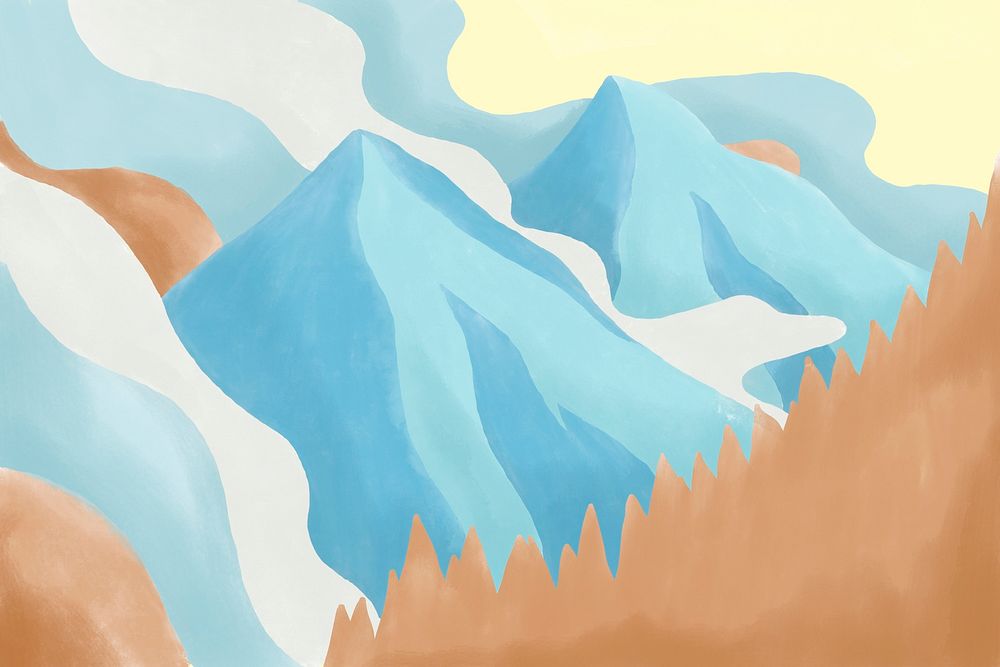 Blue icy mountains abstract background watercolor psd