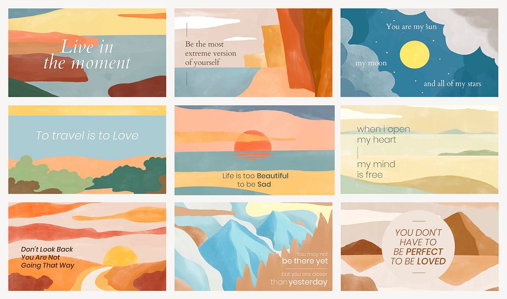 Inspirational quotes watercolor desktop wallpaper template set psd