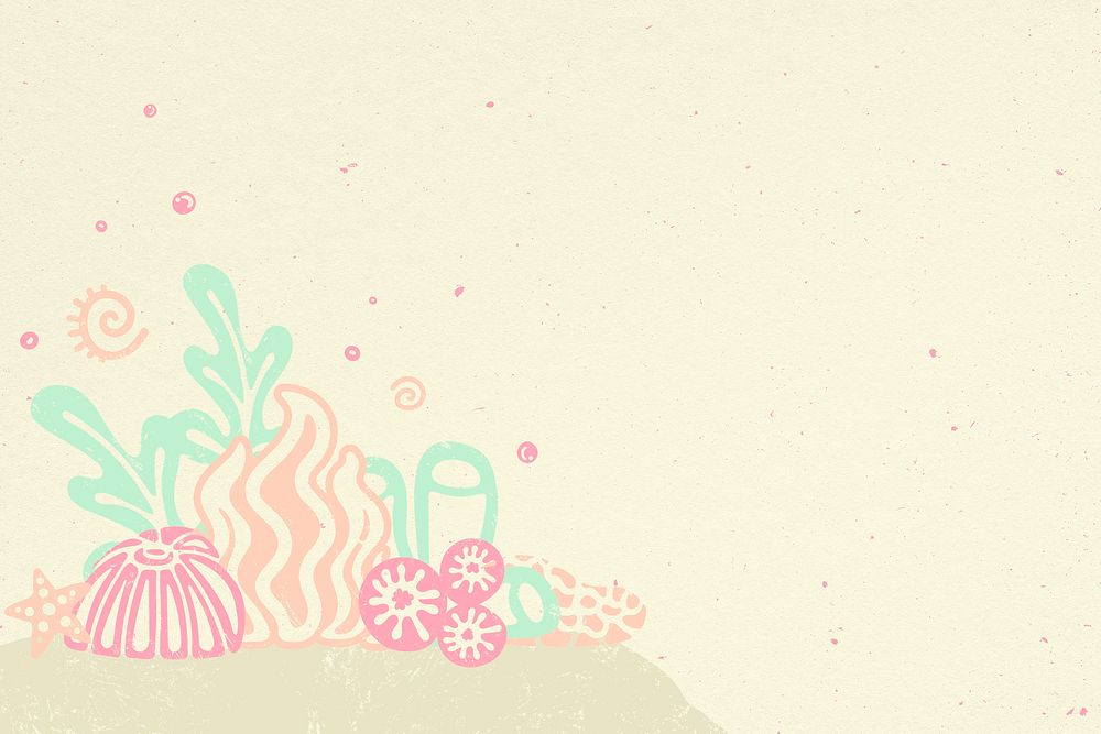 Aesthetic coral background, marine life psd border in pastel