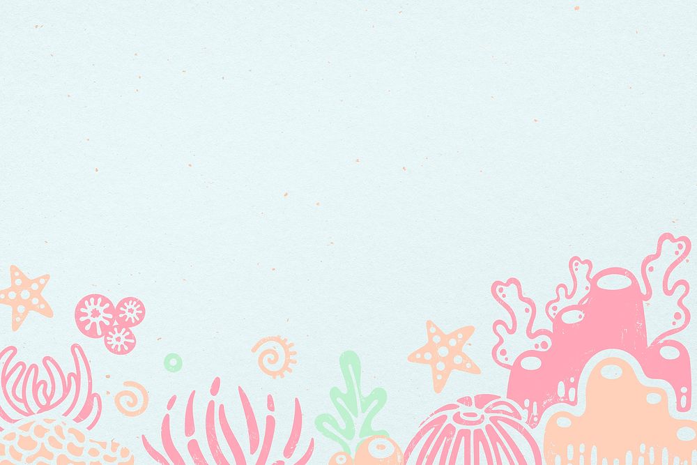 Aesthetic background, marine life border in pastel