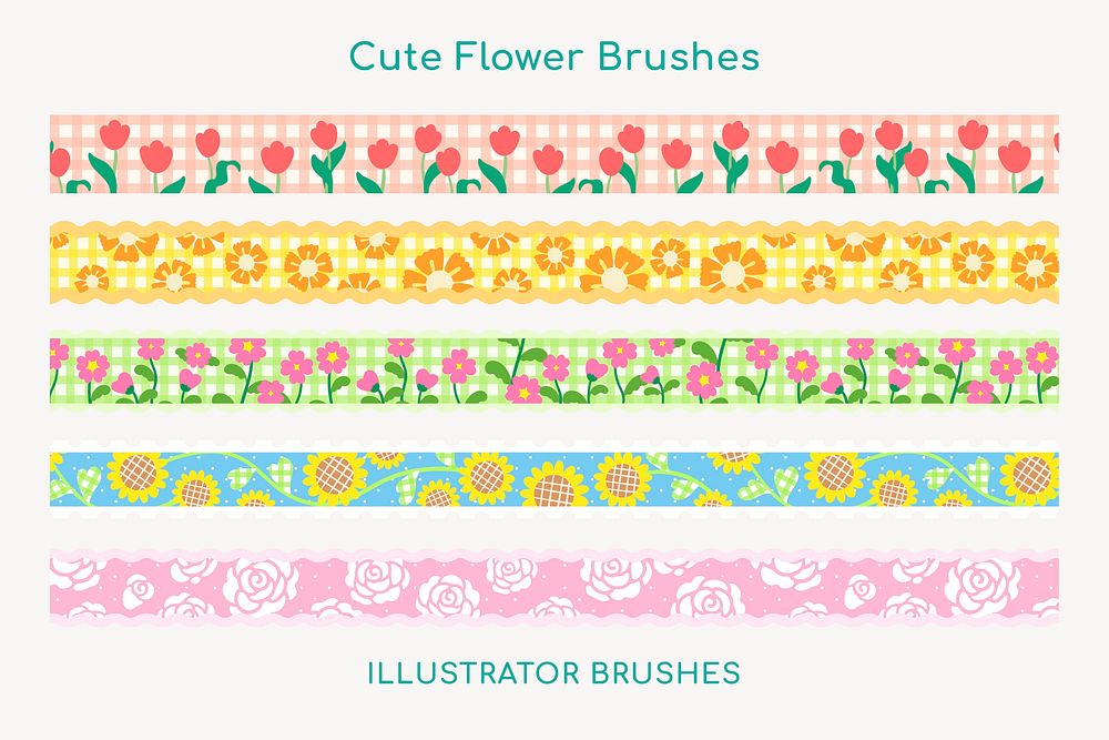 Cute floral pattern brushes vector, colorful design, compatible with AI