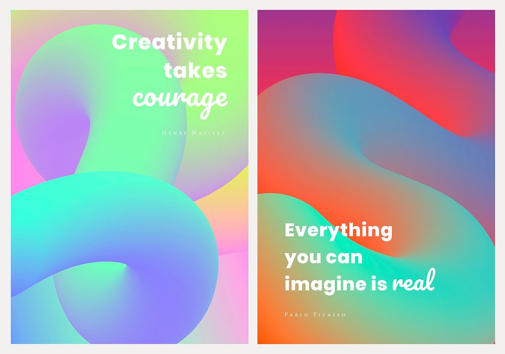 3D aesthetic poster template, gradient fluid design with inspirational quote psd dual set