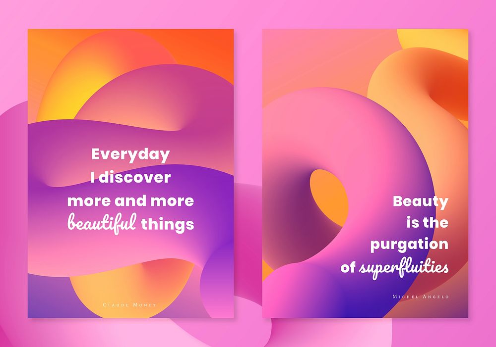 3D aesthetic poster template, gradient fluid design with inspirational quote psd dual set