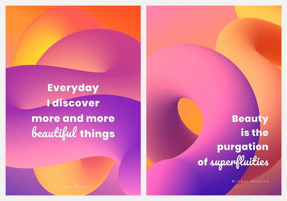3D aesthetic poster template, gradient fluid design with inspirational quote psd dual set