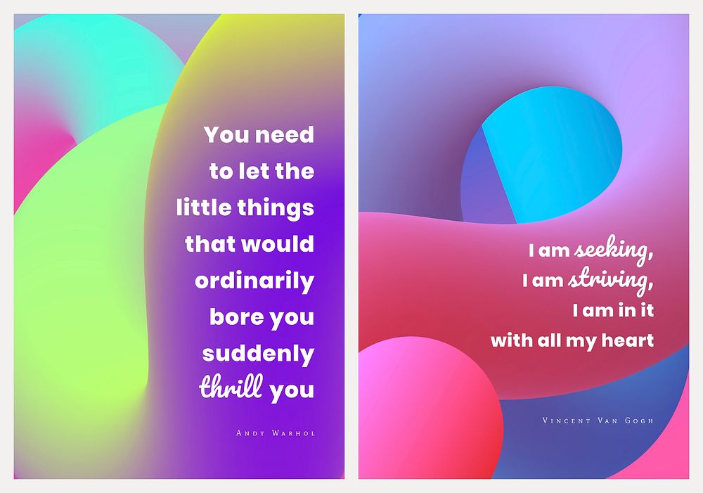 Color aesthetic banner template, gradient fluid design with inspirational quote vector set