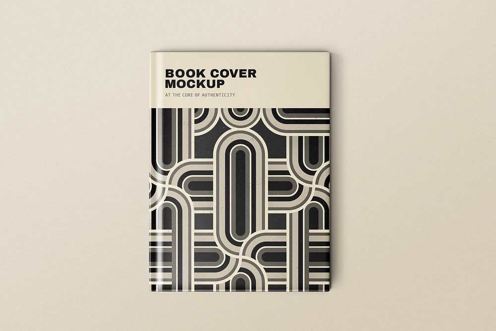 Book cover mockup, interlaced geometric pattern design psd 