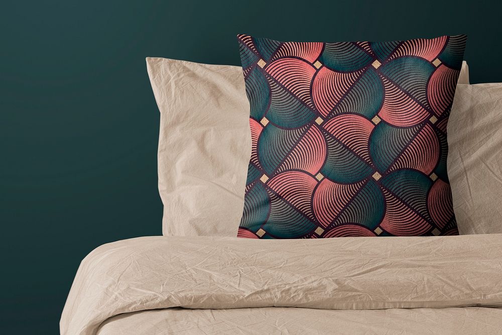 Pillow cushion mockup, seamless floral geometric pattern design psd 