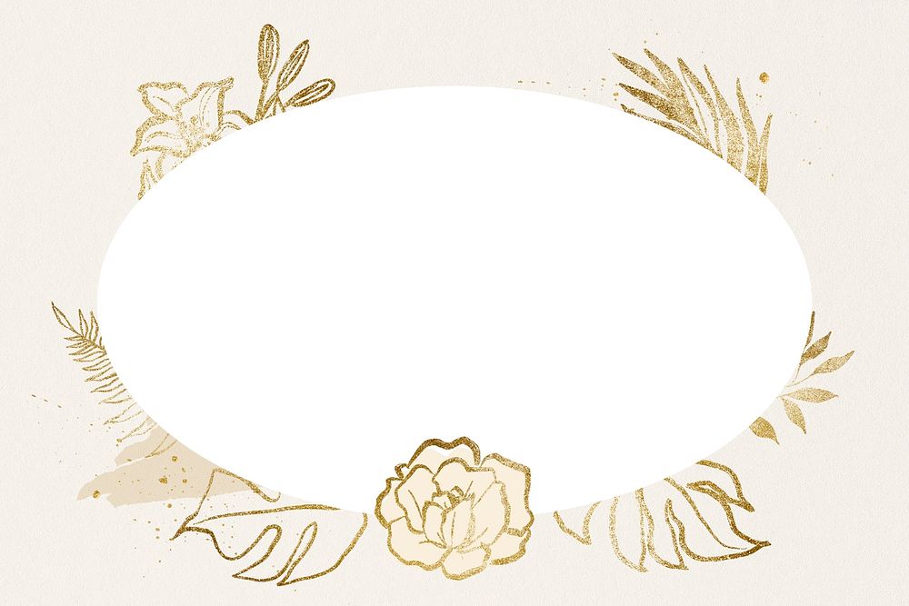 Gold flower frame, vintage botanical hand drawn graphic design