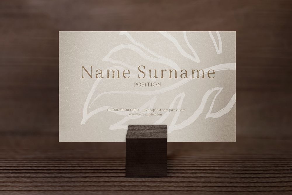 Business name card mockup on stand, simple design psd