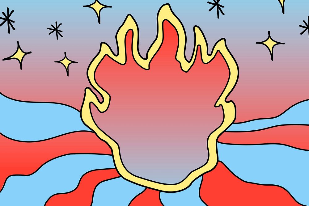Funky frame, abstract fire illustration vector, blue and red flame