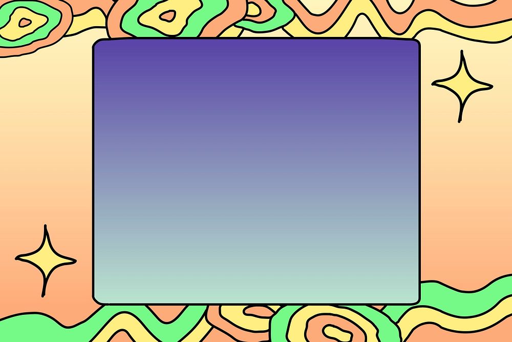 Abstract colorful frame, doodle wiggly lines gradient background psd