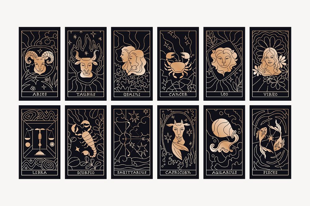 Aesthetic zodiac signs doodle art collection vector