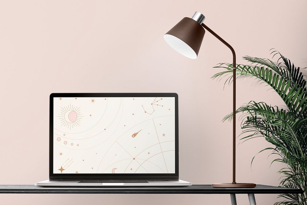 Laptop screen mockup on a desk, minimal home office design psd