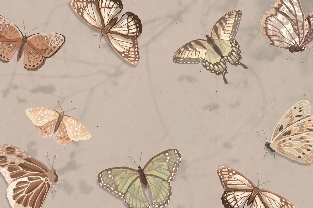 Earth tone butterfly background, beautiful watercolor design vector