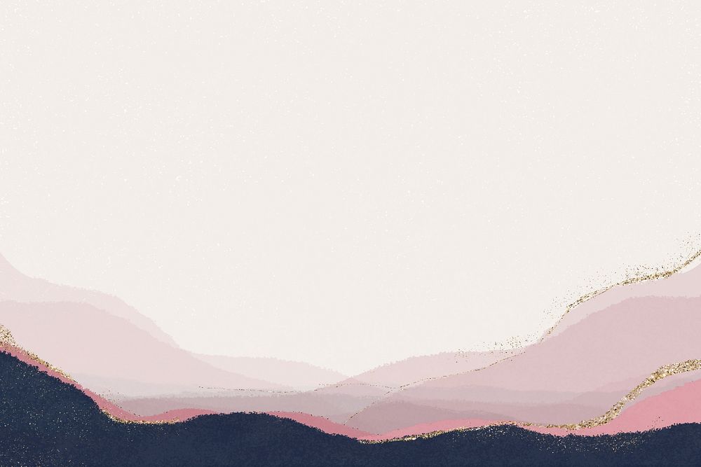 Aesthetic pink background, glittery border nature landscape