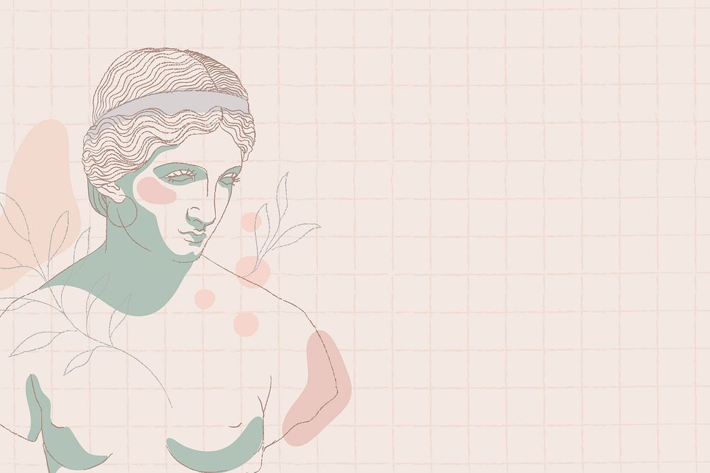 Feminine background, grid pattern background, Greek statue drawing vector