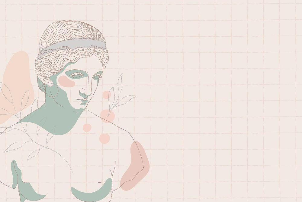 Feminine background, grid pattern background, Greek statue drawing psd