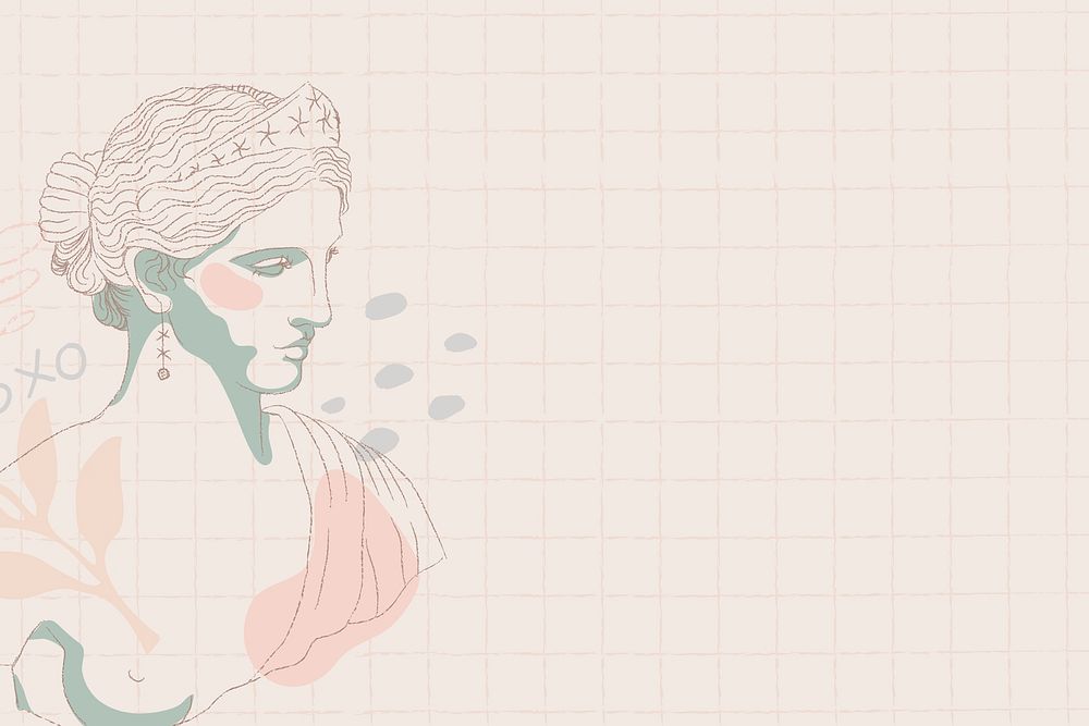 Feminine background, grid pattern background, Greek statue drawing psd