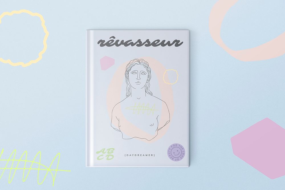 Pastel book mockup, feminine book cover with aesthetic print psd