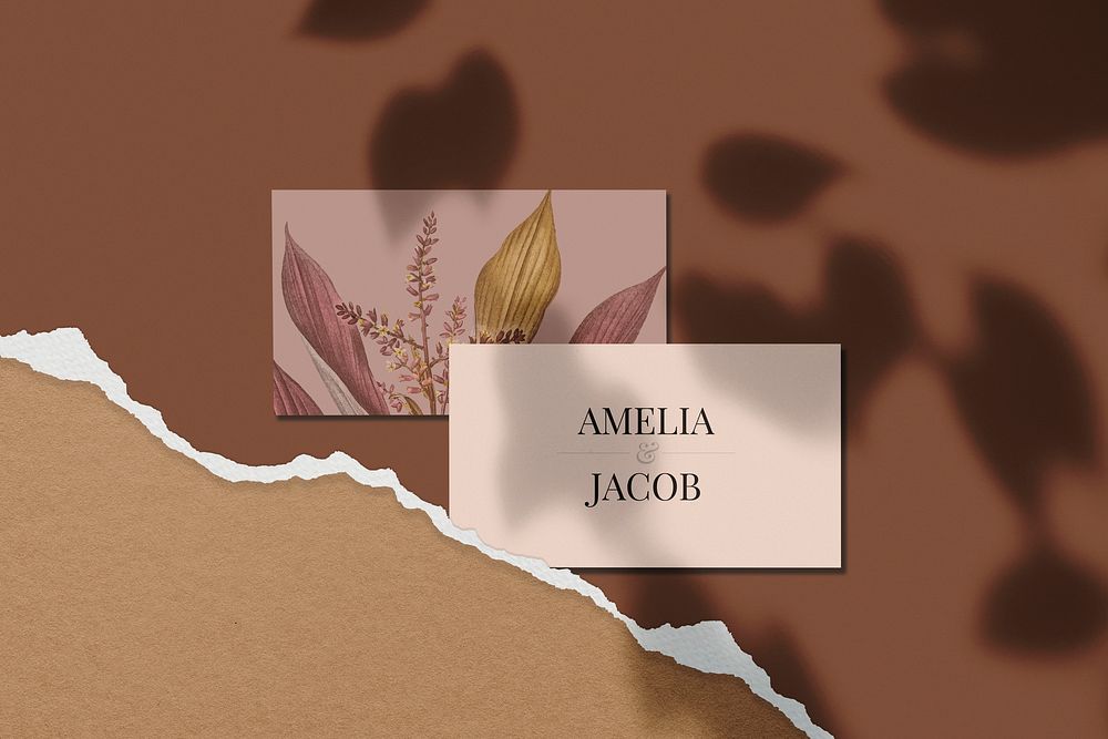Floral business card mockup, aesthetic stationery psd
