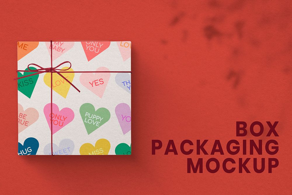 Valentine&rsquo;s gift box mockup, cute packaging psd