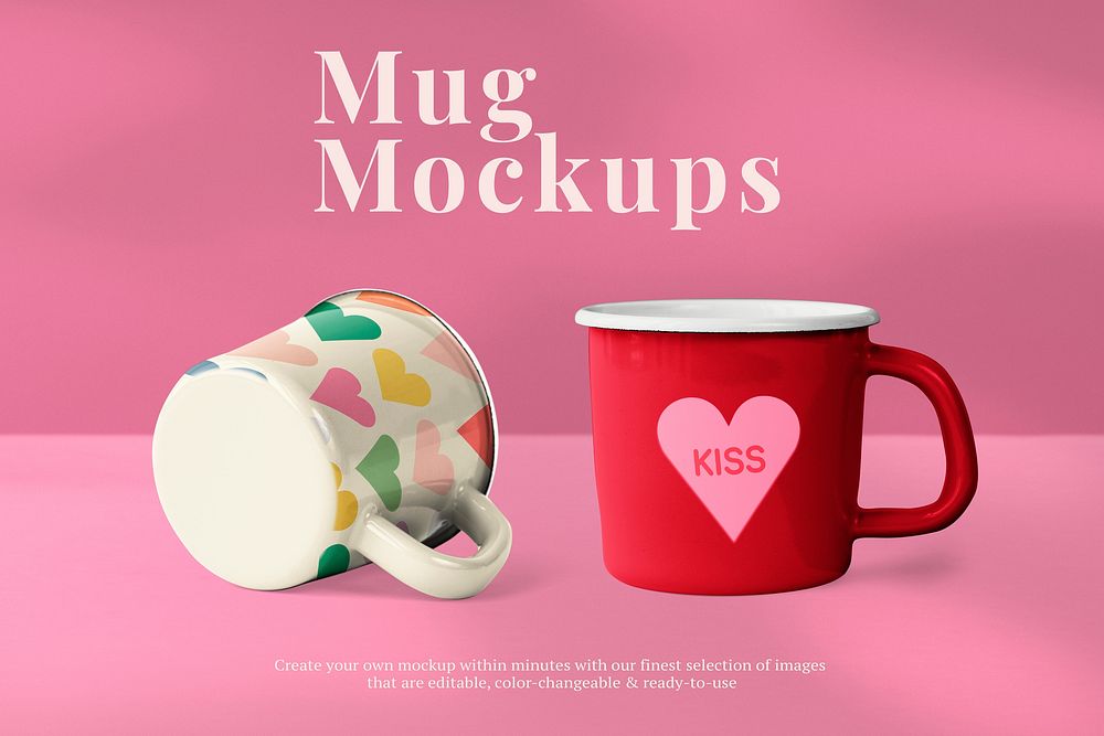 Mug mockup, pink Valentines design psd