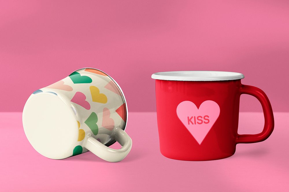 Mug mockup, pink valentines psd design