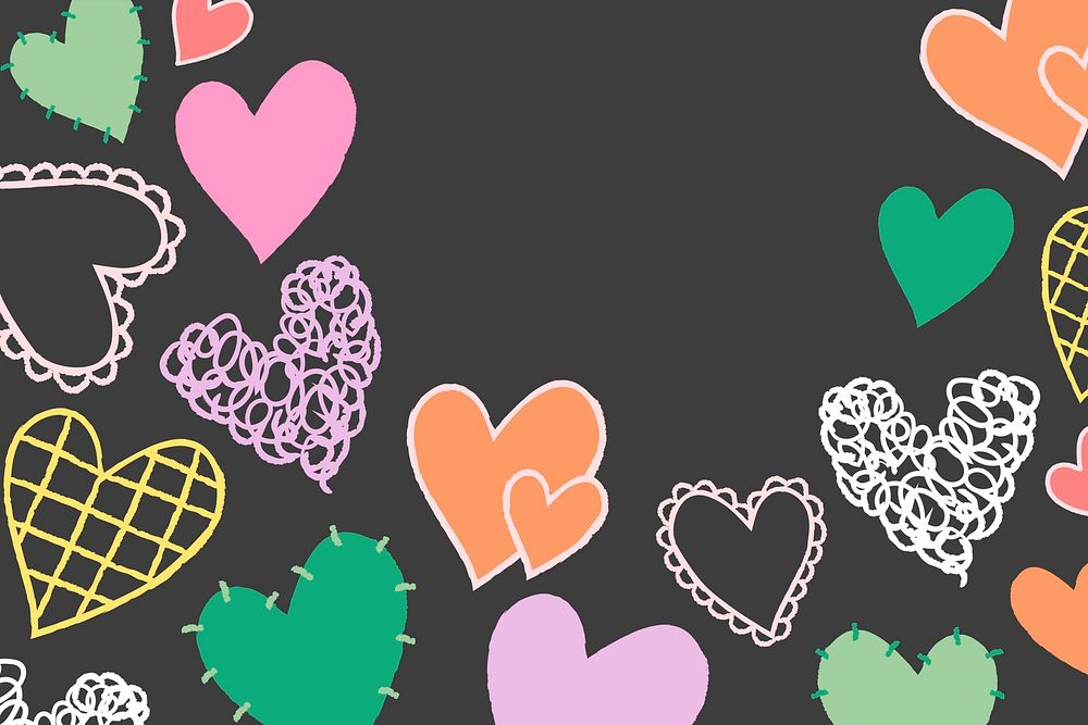 Colorful doodle hearts background valentine&rsquo;s psd