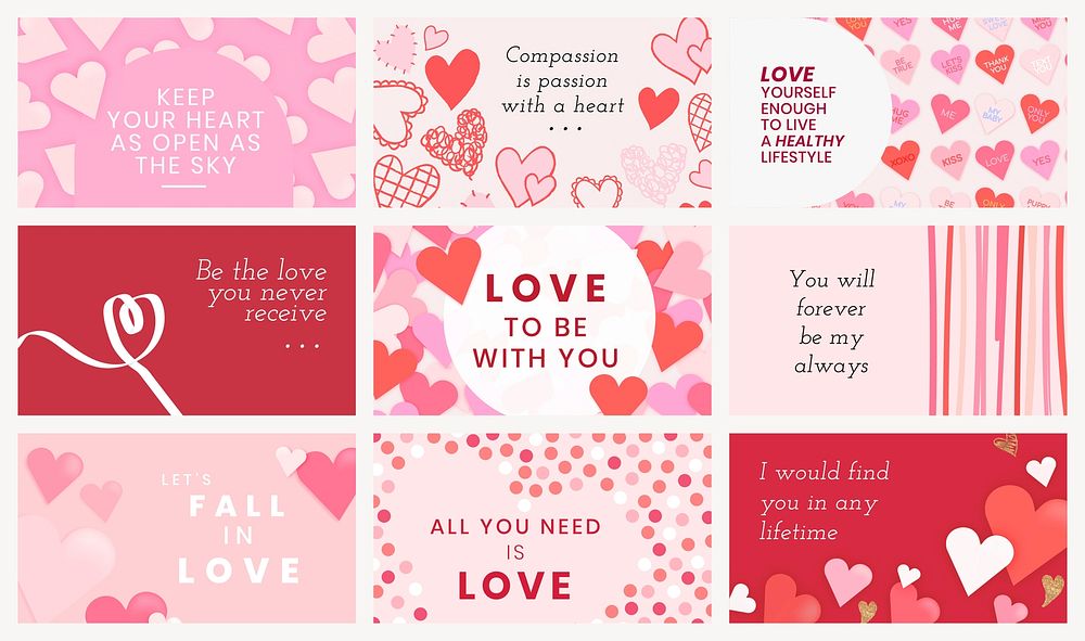 Valentines website template vector set, pink girly theme