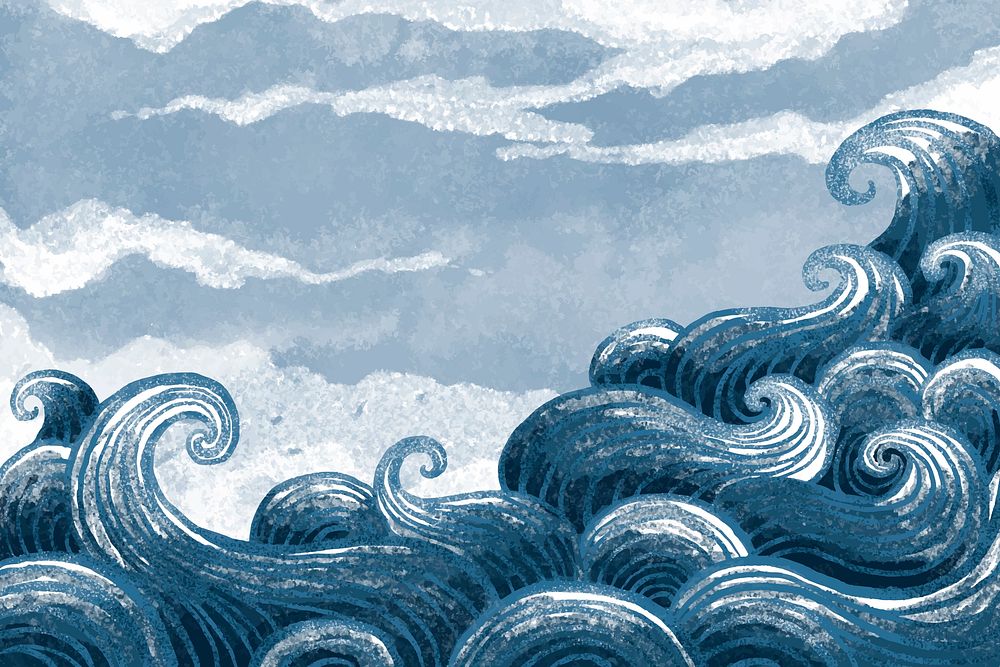 Ocean wave curl background painting illustration vector