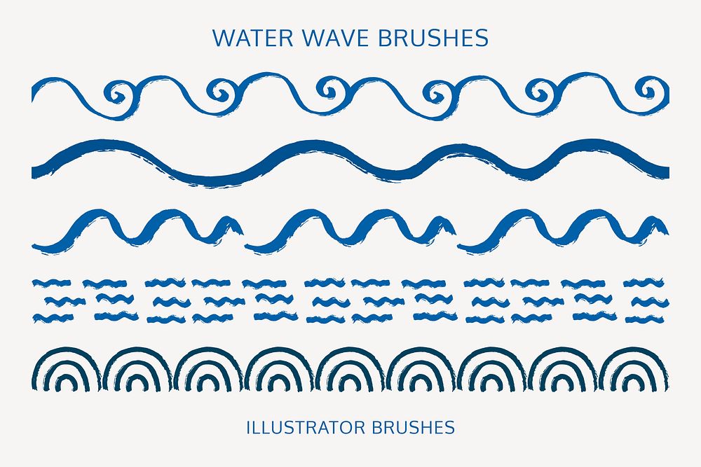 Water wave pattern brushes, compatible with illustrator set vector