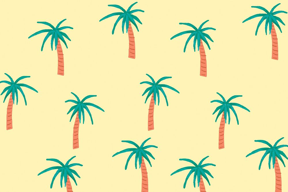 Tropical palm tree seamless pattern, yellow background in vector