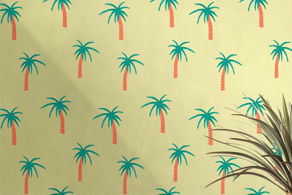 Wallpaper mockup psd, palm tree summer pattern for home interior design