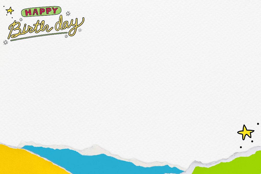 Happy birthday greeting background, ripped paper card design psd