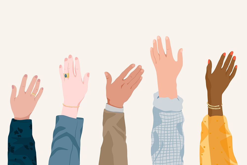 Diverse hands raising background, business illustration psd