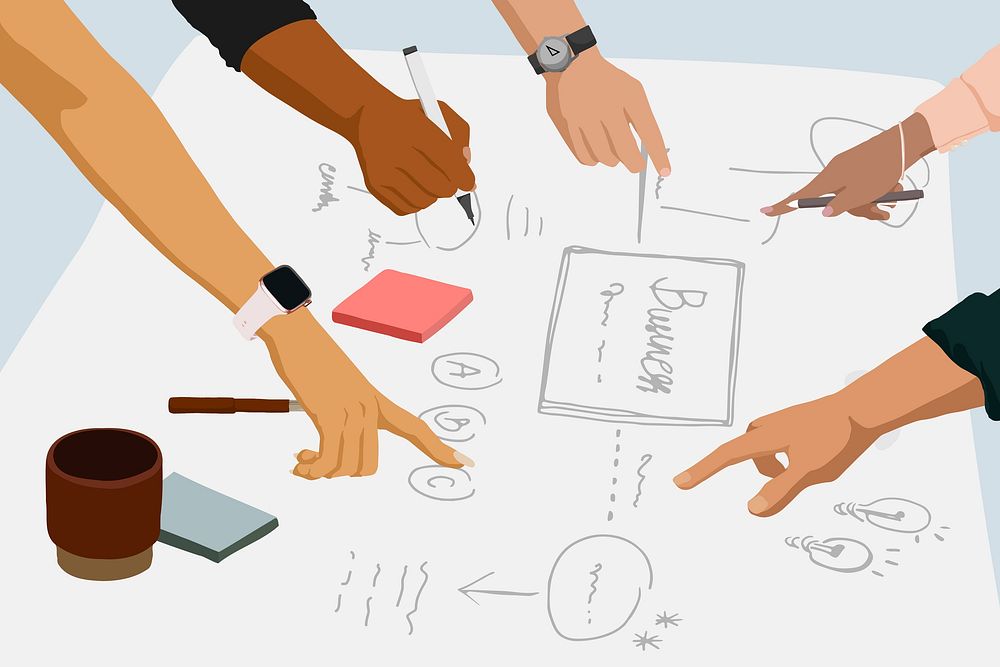 Strategic brainstorming background, business people's hands vector