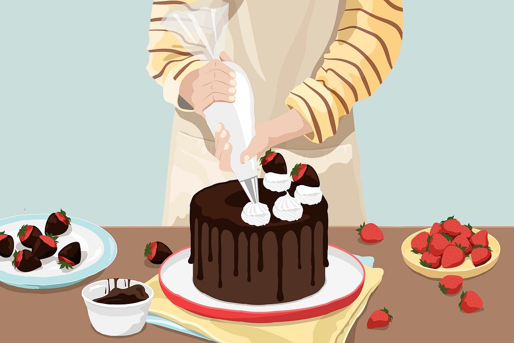 Making chocolate cake background, food illustration design psd