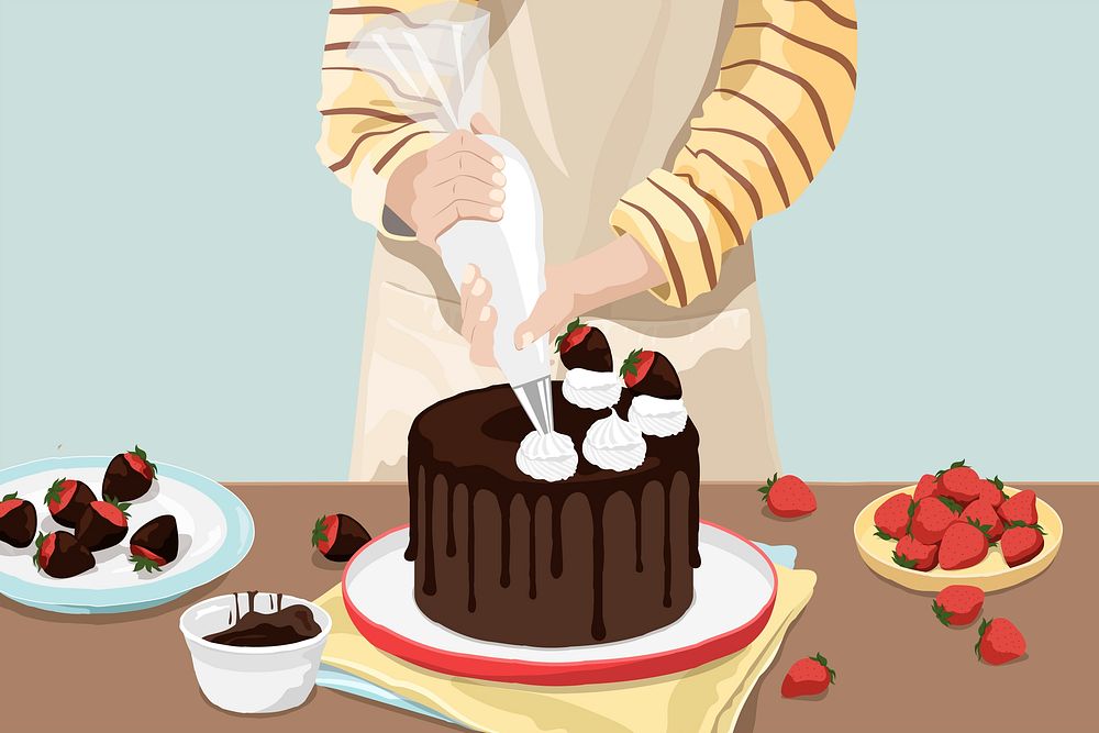 Homemade chocolate cake background, food illustration design