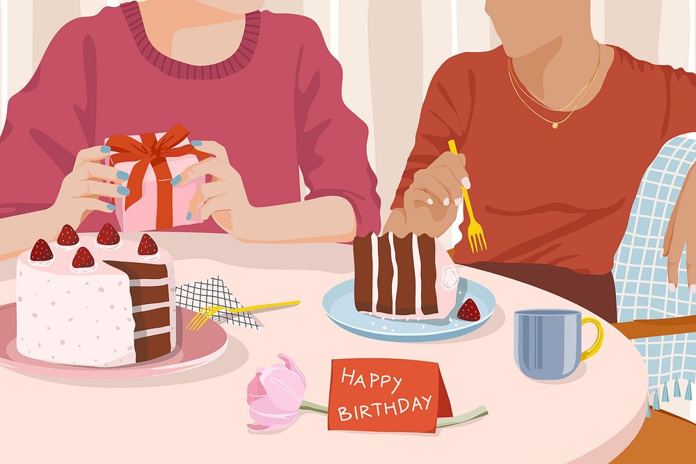 Birthday celebration background, food illustration design psd