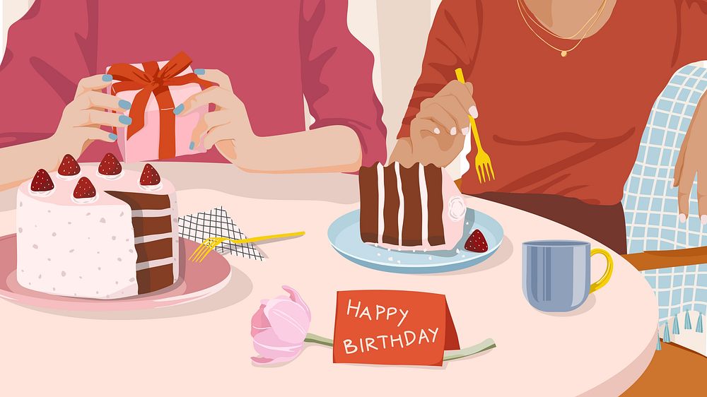Birthday party desktop wallpaper, food illustration design