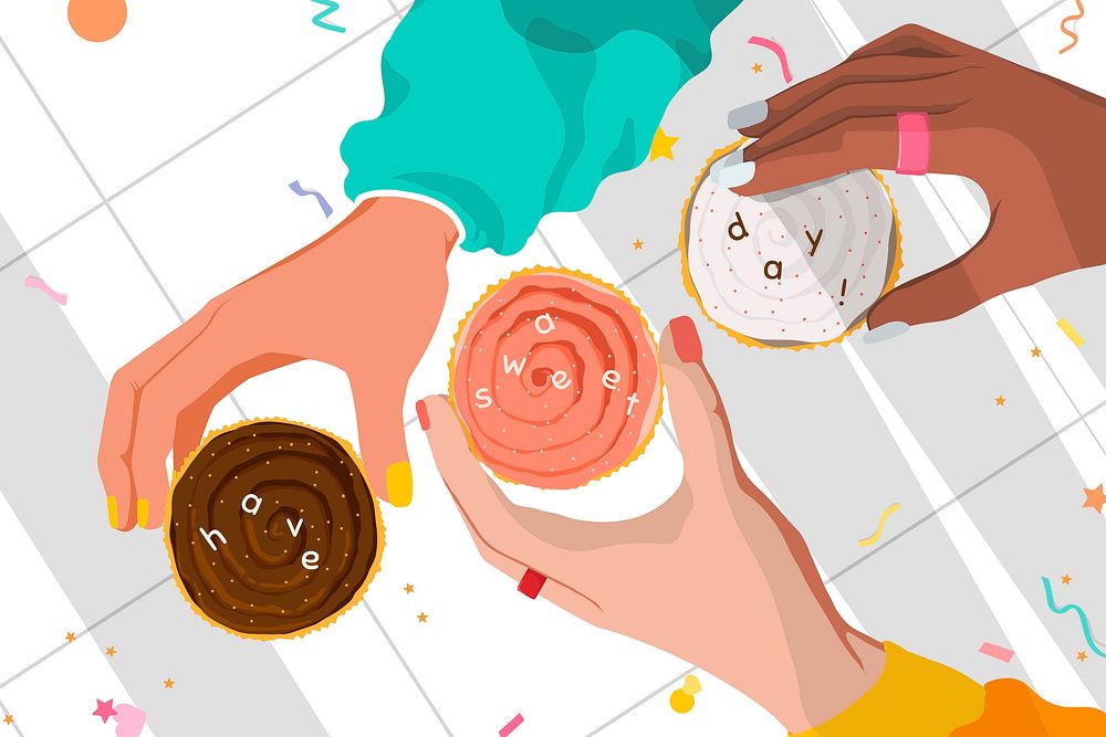 Cupcakes background, food illustration design vector