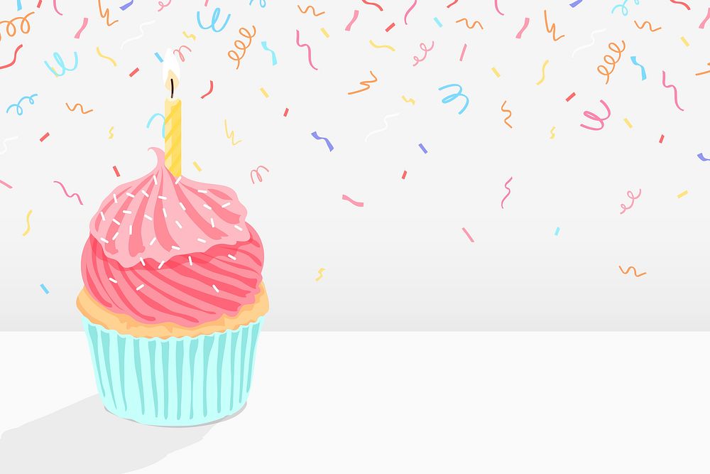 Pink cupcake background, birthday celebration, food illustration design