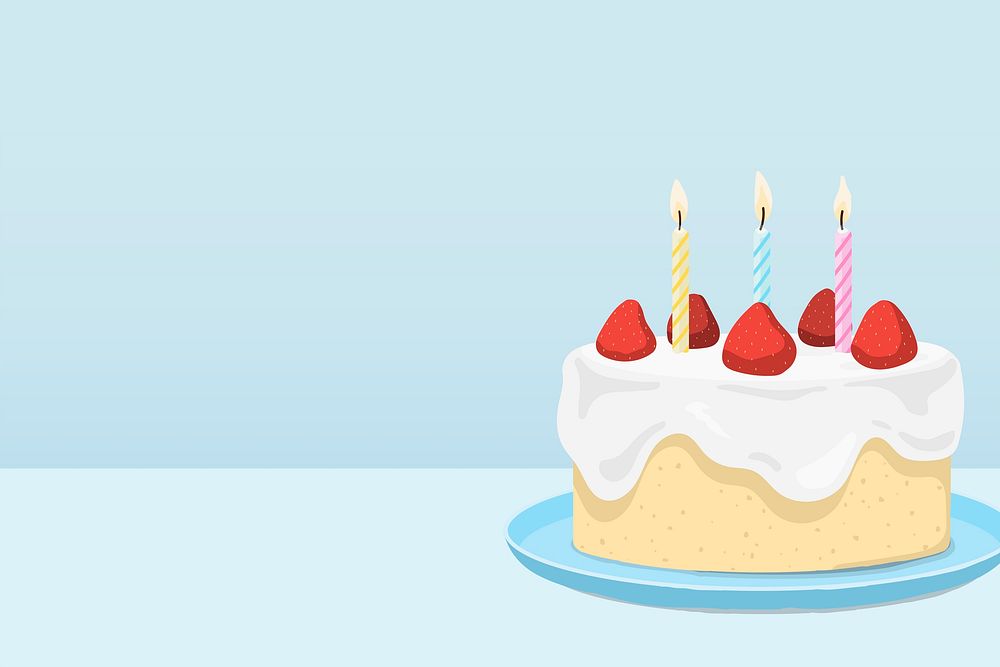 Blue background, birthday cake, food illustration design
